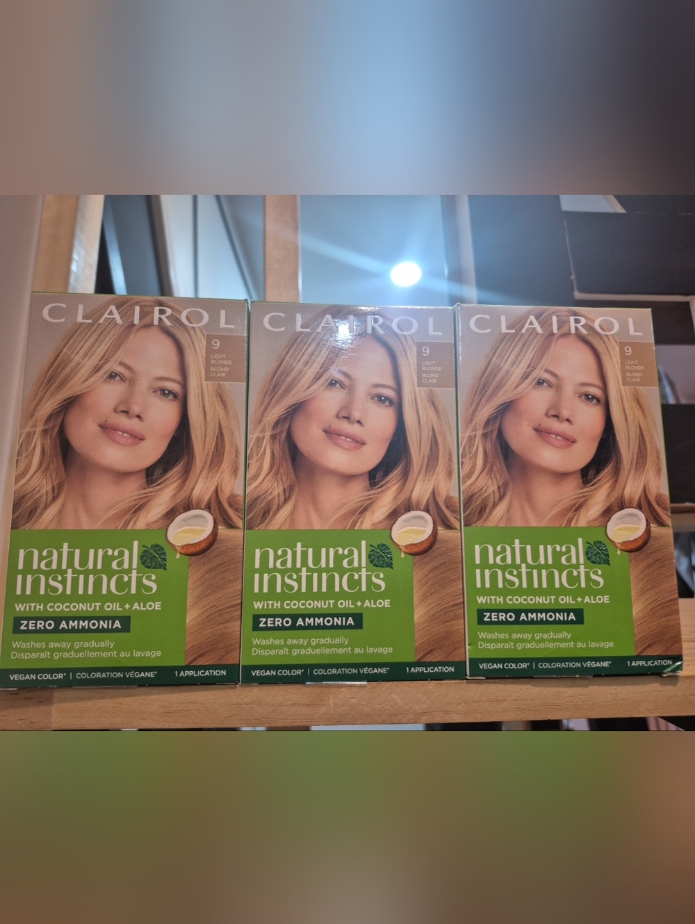 Lot Of 3 Clairol Natural Instincts Hair Dye. Color 9 Light Blonde. Zero Ammonia